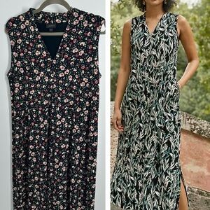 J. Jill Wearever Black Floral V-Neck Midi Dress